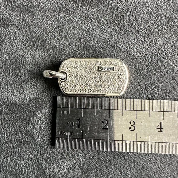 David Yurman Chevron Dog Tag Pendant w/ Pavé White Diamonds - 27mm - RARE